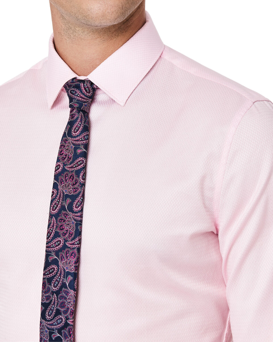 Slim Long Sleeve Herringbone Shirt, Pink, hi-res